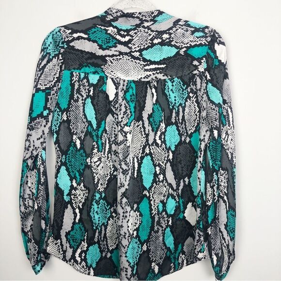 MILLY | Katalina Silk Snake Print Blouse Teal Gray Black Top Women’s Size 4 - Picture 11 of 13